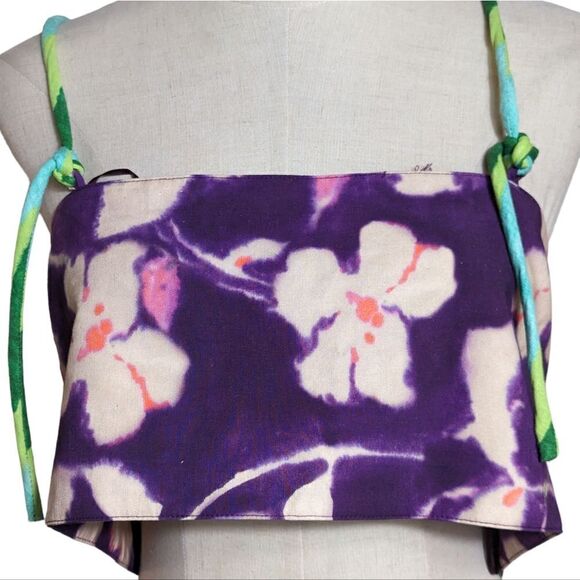 Zara Purple Tropical Print Bandeau Crop Top NWT - Picture 2 of 7
